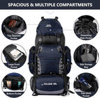 90L Hiking Backpack, Camping Travel Backpack with Rain Cover Lightweight Travel Daypack for Climbing Camping Touring (Blue)