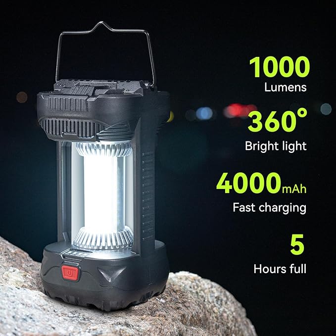 AlpsWolf Camping Lantern Rechargeable, 1000LM 4000mAh Rechargeable Lanterns 4 Light Modes LED Lantern for Camping, Hiking, Power Outages, Emergencies (2Pack-Black)