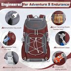 RAINSMORE Foldable Hiking Backpack for Women Men Packable Camping Backpack 40L Waterproof Hiking Daypack Bag Lightweight Collapsible Daypack for Travel Trekking Mountaineering Large Capacity Red