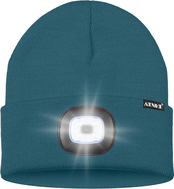 ATNKE LED Lighted Beanie Hat,USB Rechargeable 4 LED Running Headlamp Bright Cap with The Light Gifts for Men and Women