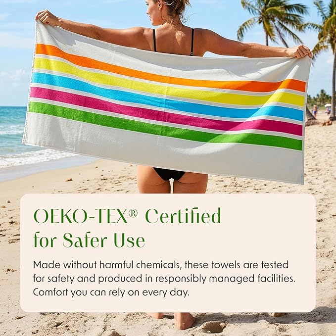 Loon & Lake Luxury Oversized Beach Towels - Retro Stripes| Oversized 40" x 70" | Crafted from 100% Combed Cotton | Ultra Plush & Super Soft | Retro Collection 1984