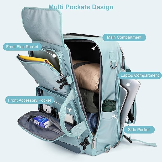 PIJUSHI Travel Backpack for Women Carry on Luggage Backpack Convertible Large Laptop Duffel Bag for Airplanes(PE049 Teal Blue)
