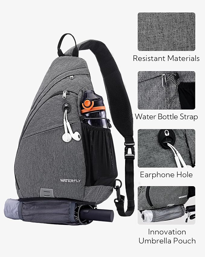 WATERFLY Sling Bag Crossbody Backpack: Over Shoulder Daypack Casual Cross Chest Side Pack