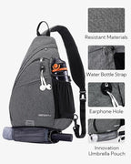 WATERFLY Sling Bag Crossbody Backpack: Over Shoulder Daypack Casual Cross Chest Side Pack