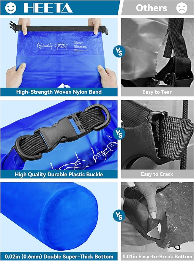 HEETA Dry Bag Waterproof for Women Men, 5L/10L/20L/30L/40L Roll Top Lightweight Dry Storage Bag Backpack with Phone Case for Travel Swimming Boating Kayaking Paddle Board Camping Beach Accessories