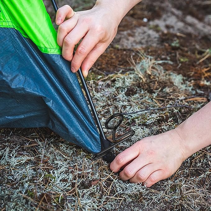 RunNico 4 Pcs Blinds and Tarps Auger Stakes-13 Inch Steel Hunting Blind Stakes-Heavy Duty Forged Steel Tent Stakes for Ground Blinds Tent Camping and Tarps, Black, RN-Hunting-Tent-Stakes-4pcs