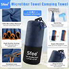 Sfee 2 Pack Microfiber Travel Towel, Quick Dry Towel Camping Towel Super Absorbent Compact Lightweight Sports Towel Swim Gym Beach Towels Set for Gym, Hiking, Pool, Backpacking, Bath, Yoga