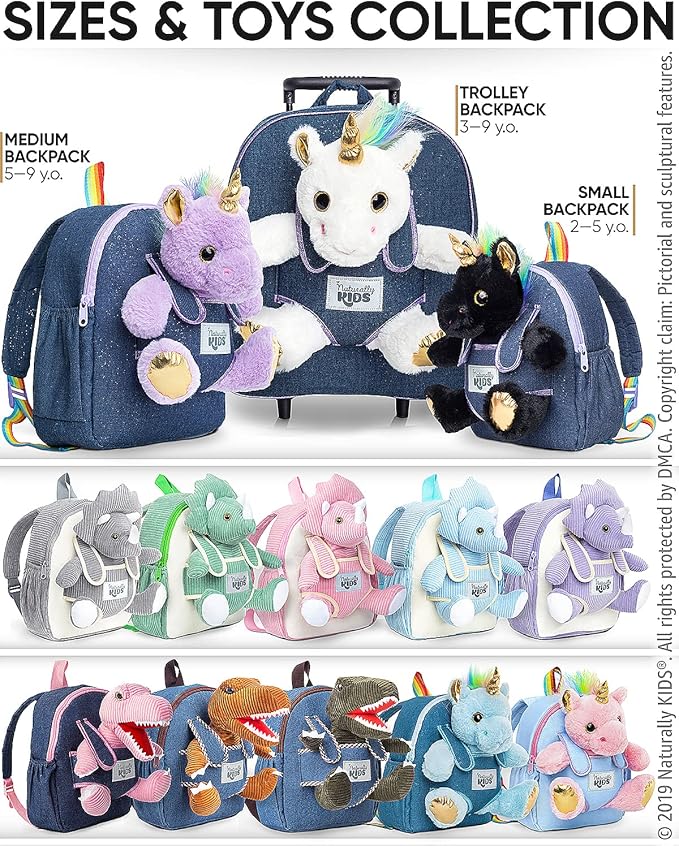 Naturally KIDS Black Unicorn, Gifts for 2 Year Old Girls, Gifts for 3 Year Old Girl, Toddler Unicorn Backpack