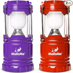 MalloMe Camping Lantern Red Purple 2 Pack Lanterns for Power Outages, Camping Lights for Tent Hanging, Camp Light Tent Lamp Emergency Battery Powered LED Lantern (Rechargeable Batteries Not Included)