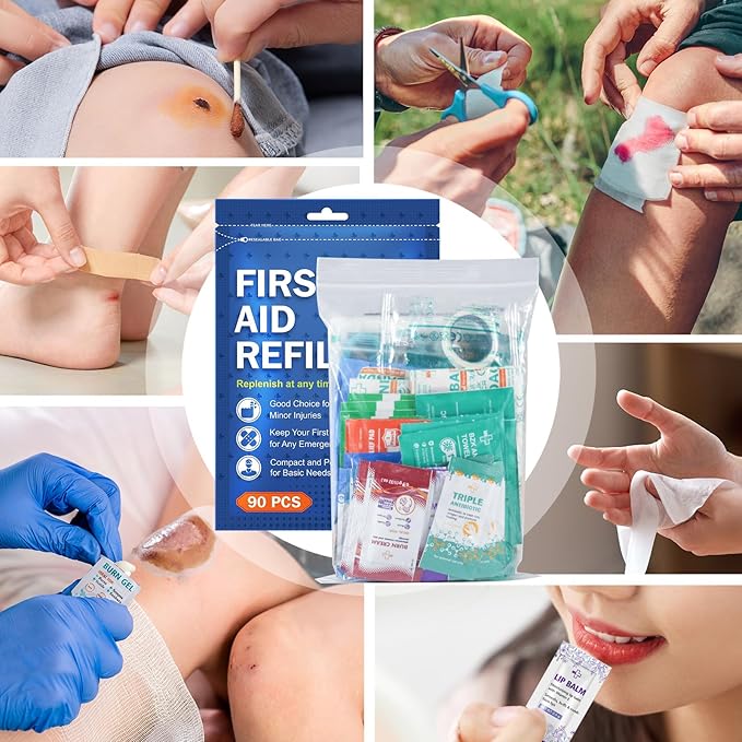 SuccorWare 90 Pieces First Aid Refill Kit - Wound Care Kit Includes Bandages for Home, Travel, Hiking - Portable Replacement Kit for First Aid Medical Supplies（1 Set）