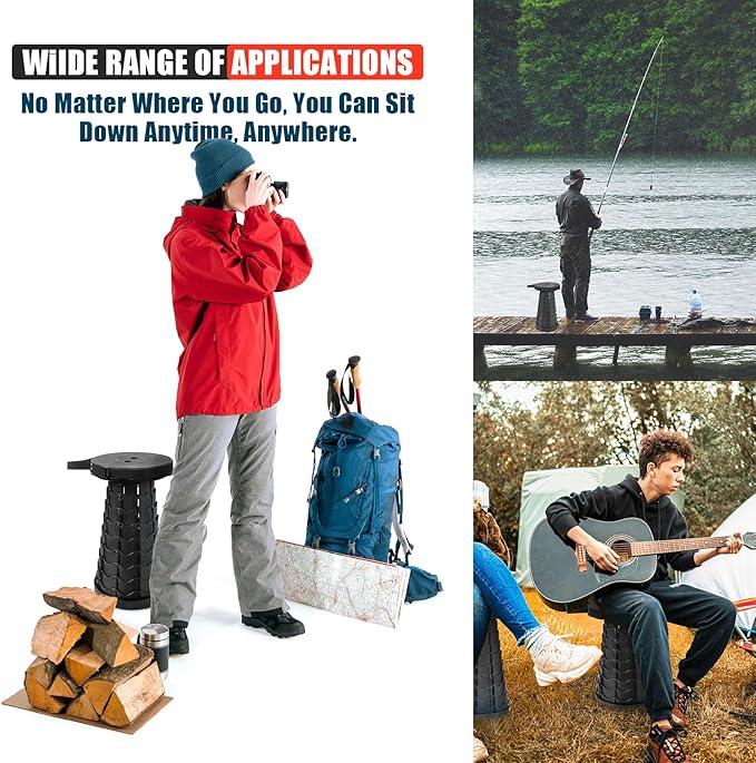 2PCS Upgraded Collapsible Stool Thickened Set, Portable Stool Folding Stools, Foldable Chair for Camping Fishing Hiking BBQ and Outdoor Activities - Max 400lbs（Black）