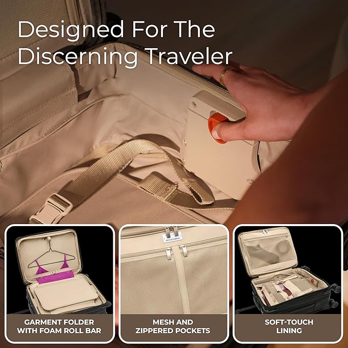 Briggs & Riley Compact 19" Carry-On Expandable Spinner - Carry On Luggage for Travel, Suitcases with Wheels, Softside Rolling Bag for Men & Women, Garment Panels - Baseline Collection, Black