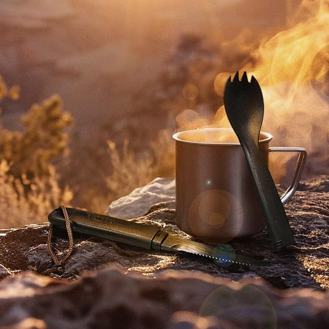 Tapirus Spork Tactical Special Edition Black | BPA Free Spoon Fork, Stainless Steel Knife and Fire Starter | 3 in 1 multipurpose utensil | Outdoor hiking, camping & backpacking gear | Fit for MRE