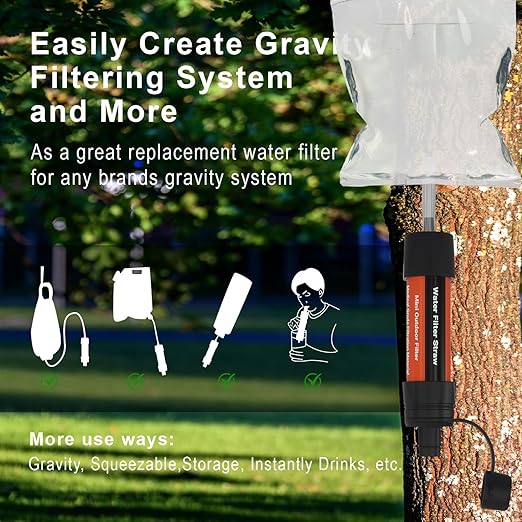 2 Pack Water Filter Straw - Portable, Compact, Multipurpose Water Purification Device for Emergency Kits, Outdoor Activities, Camping, Travel