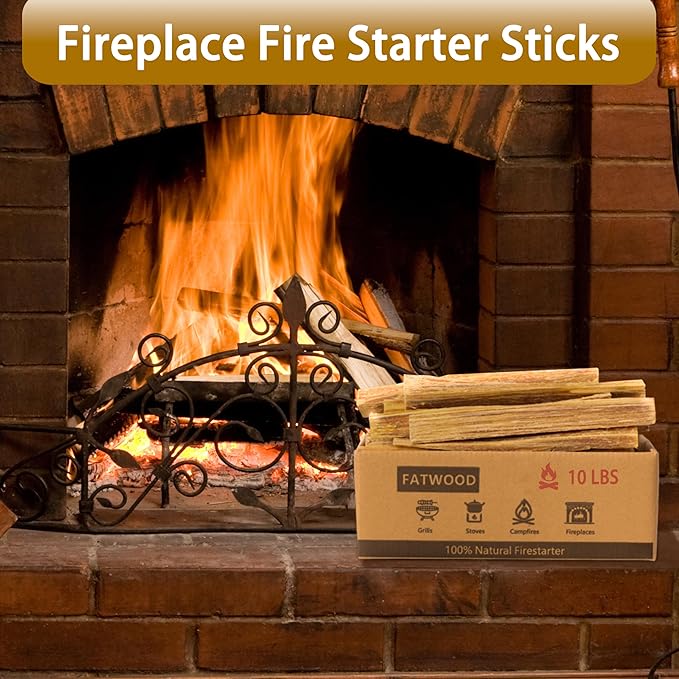 Fatwood Fire Starter Sticks for Fireplace, Fire Pit, Bonfires, Campfires, Wood Stoves, Mini Firewood Starter, 100% Natural Pine Fire Kindling Wood (10.0, Pounds)