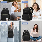 Focdod Laptop Backpack for Women Bookbag: 18 inch Work Backpacks with Pouch Pocket for Large Capacity Cup & USB Charger College Book Bag Travel Business Nurse Teacher Bookbags Anti-theft Back Pack