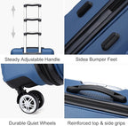 Kono 3 Piece Luggage Sets Expandable(only 28") Lightweight with Spinner Wheels TSA Lock Hardside Travel Rolling Suitcases 20in 24in 28in Carry on Navy