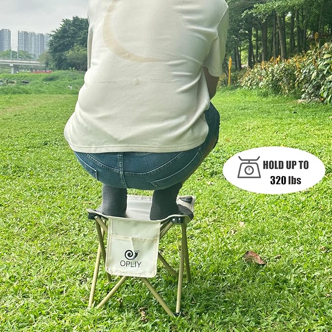 Opliy Camping Stool 2 Pack,13.5 Inch Portable Folding Stool for Outdoor Gardening and Beach Hiking Fishing,Foot Stool with Carry Bag (Khaki)