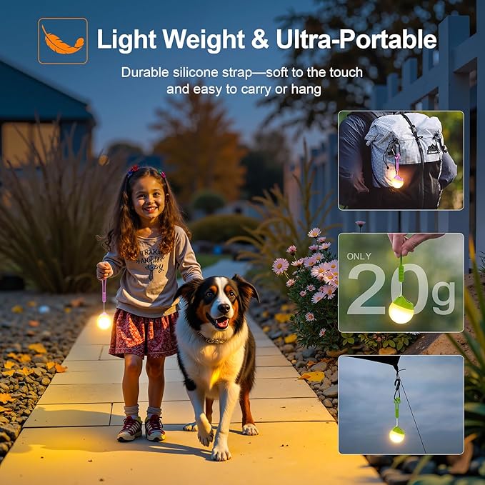 LETMY Rechargeable Camping Lights, 2 Pack Portable tent lights With 4 Lighting Modes, 150LM LED Camping Lantern, Only 20g Hanging Tent Lantern With Silicone Lanyard for Kids Hiking Backpacking Outages