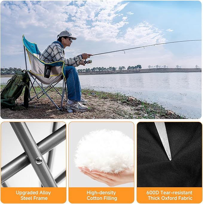 Oversized Camping Chair, Portable Folding Padded Camping Chairs with Cup Holder and Carry Bag, Heavy Duty Outdoor Camping Chairs for Adults, Up to 400Lb, for Fishing (Black-2 Pack)