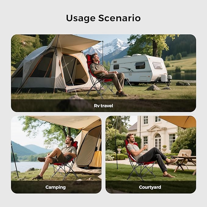 UNNYFEEL High Red Camping Chair for Adults, Lightweight Camping Chair Support 300 lbs Heavy Duty, Compact Folding Chair Design, Portable & Collapsible Camping Chairs for Outdoor, Camp, Beach, Picnic