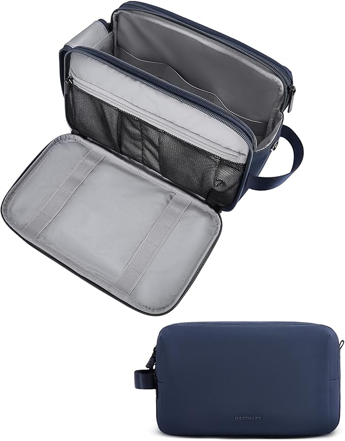 BAGSMART Toiletry Bag for Men, Travel Toiletry Organizer Dopp Kit Water-resistant Shaving Bag for Toiletries Accessories, Door Room Essentials,Navy Blue-large
