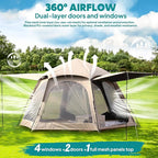 Chihee Camping Tents Pop Up Hexagonal Tent Easy Setup Instant PU Coated Polyester Family Cabin with Rainfly Waterproofing UV Protection Winproof Outdoor Shelter 2 Doors 4 Windows Mesh Ventilation