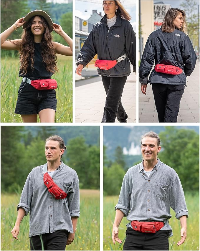 WATERFLY Fanny Pack for Women Men Water Resistant Small Waist Pouch Slim Belt Bag with 4 Pockets Lightweight Crossbody Chest Bag Fit All Phones, 11.02 x 2.1 x 4.3 inch,11.02 x 2.1 x 4.3 inch