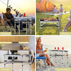 2ft Camping Table Foldable, 3 Adjustable Heights 26.3" Aluminum Small Folding Table with Storage Net, Lightweight, Portable Handle for Travel Outdoor Beach Picnic, 23.2" x 16", Black