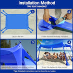 Rhino Valley Beach Tent Shade Canopy UPF50+ Protection, 8 Sandbags, 4 Stability Poles, Outdoor Sun Shelter Umbrella for Sand, Camping, Fishing Essentials