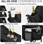 Oversized Camping Chairs for Adults - Heavy Duty Padded Outdoor Folding Lawn XL Camp Chair with Cup Holder Cooler Pockets for Outside Sports Beach Fishing Garden Portable Supports 500lbs, AllBlack