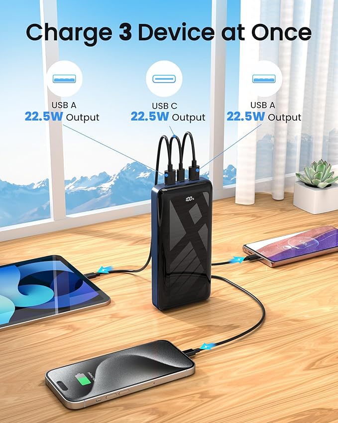 Portable Charger Power Bank 50000mAh, 22.5W Fast Charging Battery Pack, USB C Quick Charge 3 Outputs & 2 Inputs, LED Display, External Cell Phone Battery Bank for iPhone 16/15, Samsung, Android, iPad