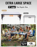 KingCamp Folding Camping Table Foldable, 55.1" x27.6" Aluminum Roll Up Table with Adjustable Height 6-7 Person Large Camp Tables Outdoor with Carrying Bag for BBQ, Patio, Picnic Loads 265 Lbs