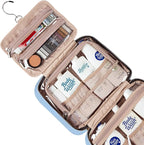 NISHEL Travel Toiletry Bag for women, Portable Hanging Organizer for Full-Sized Shampoo, Conditioner, Brushes Set, Makeup Accessories, Large Size, Placid-Blue