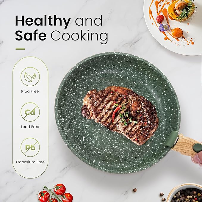 Kitchen Academy Removable Handle Pots and Pans Set - 10 Pieces Green Cookware Set with Removable Handle, RV Induction Cookware Set for Camp