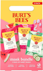 Burt's Bees Mothers Day Gifts, Face Mask Bundle Set, Hydrating Watermelon, Calming Rose, & Refreshing Cucumber, Face Sheet Masks for Single Use Skin Care, 99% Natural Origin, 3 Count, 0.33oz Each