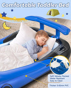 Inflatable Toddler Travel Bed with Safety Bumpers & 2 Mins Auto Inflation Pump, Portable Toddler Kids Air Mattress with Carry Bag for Home Grandma's Sleepovers Travel Camping, 330lbs Support