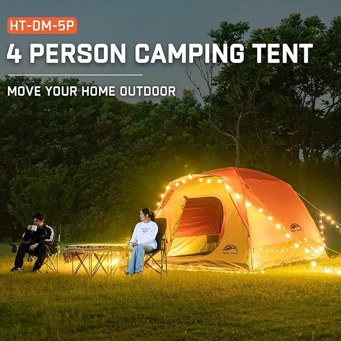 Happy Travel Camping Tent, 4/6 Person Dome Tents for Camping with Rainfly, Waterproof Clip Easy Setup Portable Family Tent with Mesh Windows, 20% More Headroom Backpacking Tents for Camping & Hiking