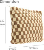 PAZIMIIK Knitted Checkered Makeup Bag Large Zipper Make Up Accessory Pouch for Purse Cosmetic Brush Bag for Travel Essential,Coffee