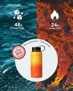 BUZIO 32oz Insulated Water Bottle, Triple Wall Vacuum Stainless Steel Water Flask with Straw Lid, BPA-Free Leakproof Sports Canteen for Sports Hiking, Cold 48H & Hot 24H- Yellow Orange