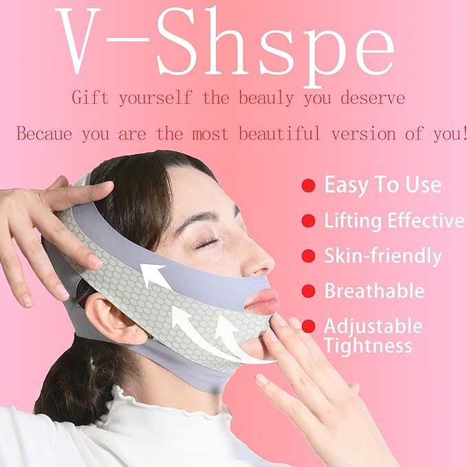 V Line Lifting Mask Chin Strap for Sleeping, Face Lifting Strap, Chin Lifting Mask, Chin Strap, Jawline Shaper, Jaw Strap, Double Chin Reducer, Face Lift Tape & Snoring Solution (Grey-)