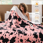 Cow Print Heated Electric Blanket Throw,50X60 Light Pink Heating Blanket with 10 Heats Levels & 8 Hours Auto Off,Highland Cow Stuff Fleece Sherpa Blankets Warmer Gifts for Women Adults Washable,ETL