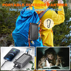 Solar Charger 20,000mAh, Portable Power Bank, 4 Cables Outdoor Waterproof External Backup Phone Charger with USB-C for Cell Phones, Solar Battery Pack with Dual Flashlight for Camping