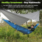 Camping Hammock with Mosquito Net & Hammock Underquilt and Rain Fly Tarp - Portable for Indoor, Outdoor, Hiking, Backpacking, Backyard, Beach & Travel (Hold Up to 500lbs) - Blue