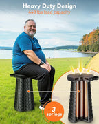 Collapsible Stool for Adults Adjustable Height - Portable Retractable Folding Camping Stool, Extra Tall and Wide Folding Chair, Heavy Duty Outdoor Essentials for Camping, Fishing, Waiting, Hunting