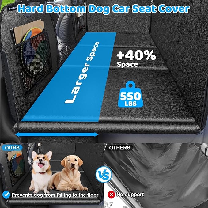 URPOWER 2026 Upgraded Back Seat Extender for Extended Cab Trucks - Large Hard Bottom Dog Truck Car Seat Cover Holds 550lbs, Waterproof Dog Hammock Pet Bed with High-Density Foam Non-Slip Protector