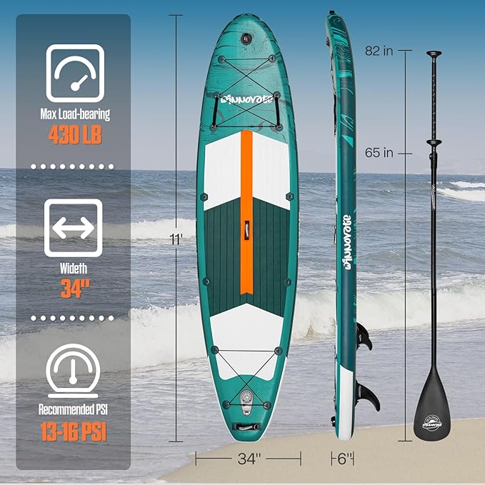 11'6"x35"x6" Wood Grain Stand Up Paddle Board Inflatable, Portable SUP Paddleboard with Complete Accessories, Camera Mount and 10L Dry Bag,Extra Wide Blow Up Paddle Board for Adults Youth Family