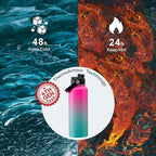 BUZIO Stainless Steel Water Bottle, 40oz Vacuum Insulated Double Wall Leak Proof Sports Water Bottle with Straw Lid and Flex Cap for Gym Travel Camping, Rose and Green