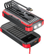 Solar Charger Power Bank, 40000mAh Portable Charger PD 20W Fast Charging Solar Power Bank Built in 4 Cables and USB-C in/Output, Camping Essentials External Battery Pack with Flashlights