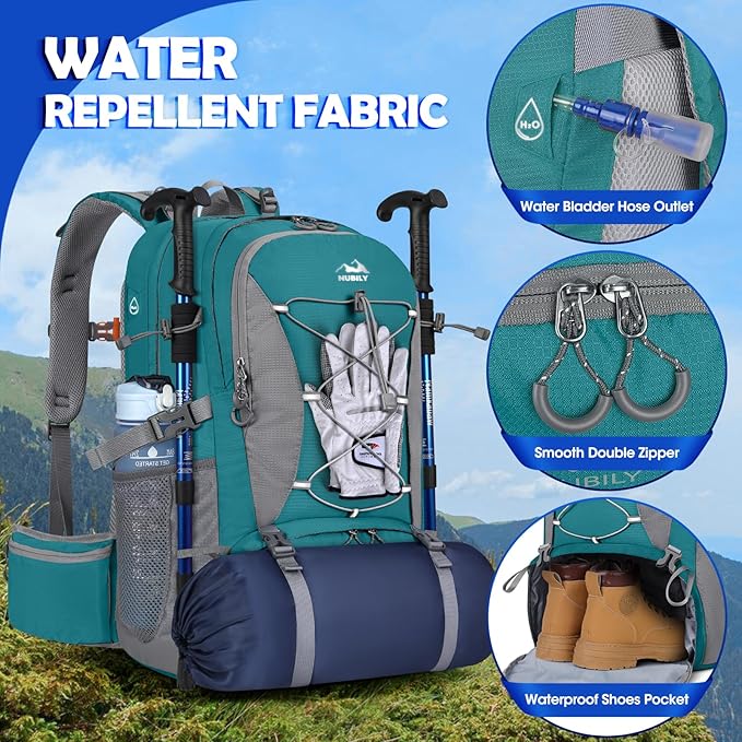 NUBILY 50L Hiking Backpack Waterproof Camping Backpack for Men Women Lightweight HIking Daypack Outdoor Travel Daypack